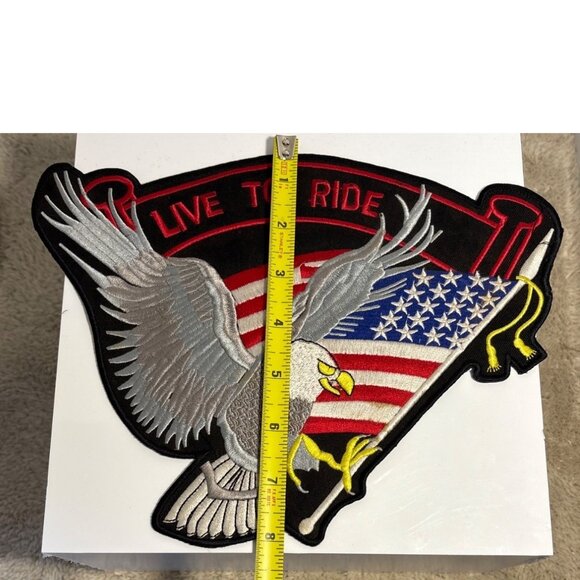 Live To Ride Eagle & American Flag Iron-On Patch Large Embroidered Motorcycle - Picture 3 of 6